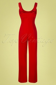 Collectif Clothing - Jenna Palm Tree Dungarees Années 50 en Rouge 5