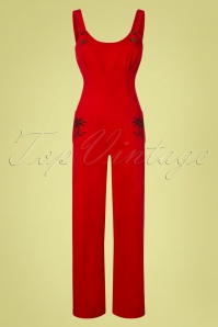 Collectif Clothing - 50s Jenna Palm Tree Dungarees in Red 2