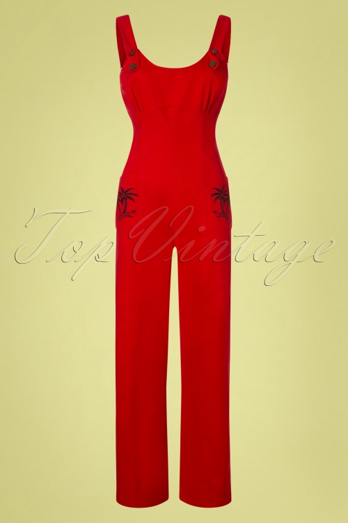 Collectif Clothing - Jenna Palmboom tuinbroek in rood 2