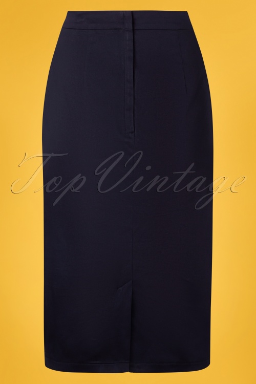 Collectif Clothing - Bettina Pencil Skirt Années 50 en Bleu Marine 3