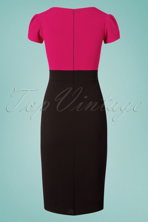 Vintage Chic for Topvintage - Kristy Pencil-jurk in zwart en magenta 3