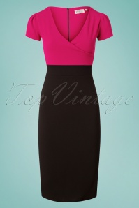 Vintage Chic for Topvintage - Kristy Pencil-jurk in zwart en magenta 2