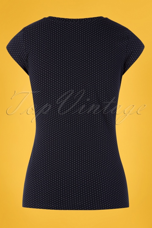 Mademoiselle YéYé - 60s Casual Elegance Top in Navy and White Dots 3