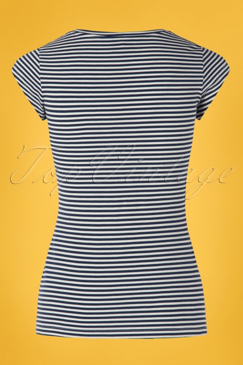 Mademoiselle YéYé - 60s Casual Elegance Top in Blue and White Stripes 3