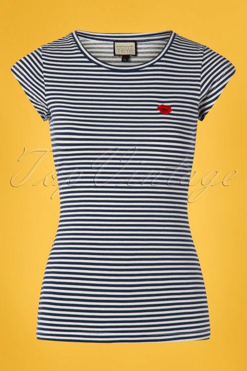 Mademoiselle YéYé - 60s Casual Elegance Top in Blue and White Stripes 2