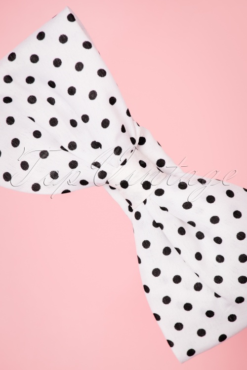 Banned Retro -   50s Dionne Polka Dot Bow Head Band in White and Black 2