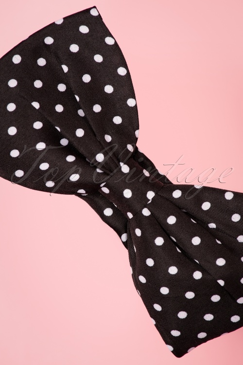 Banned Retro -  50s Dionne Polka Dot Bow Head Band in Black and White 2