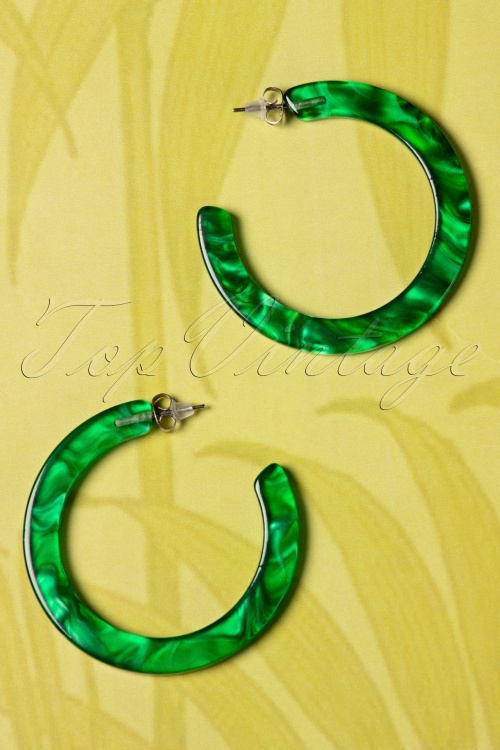 Darling Divine - 60s Marble Look Hoop Earrings in Green