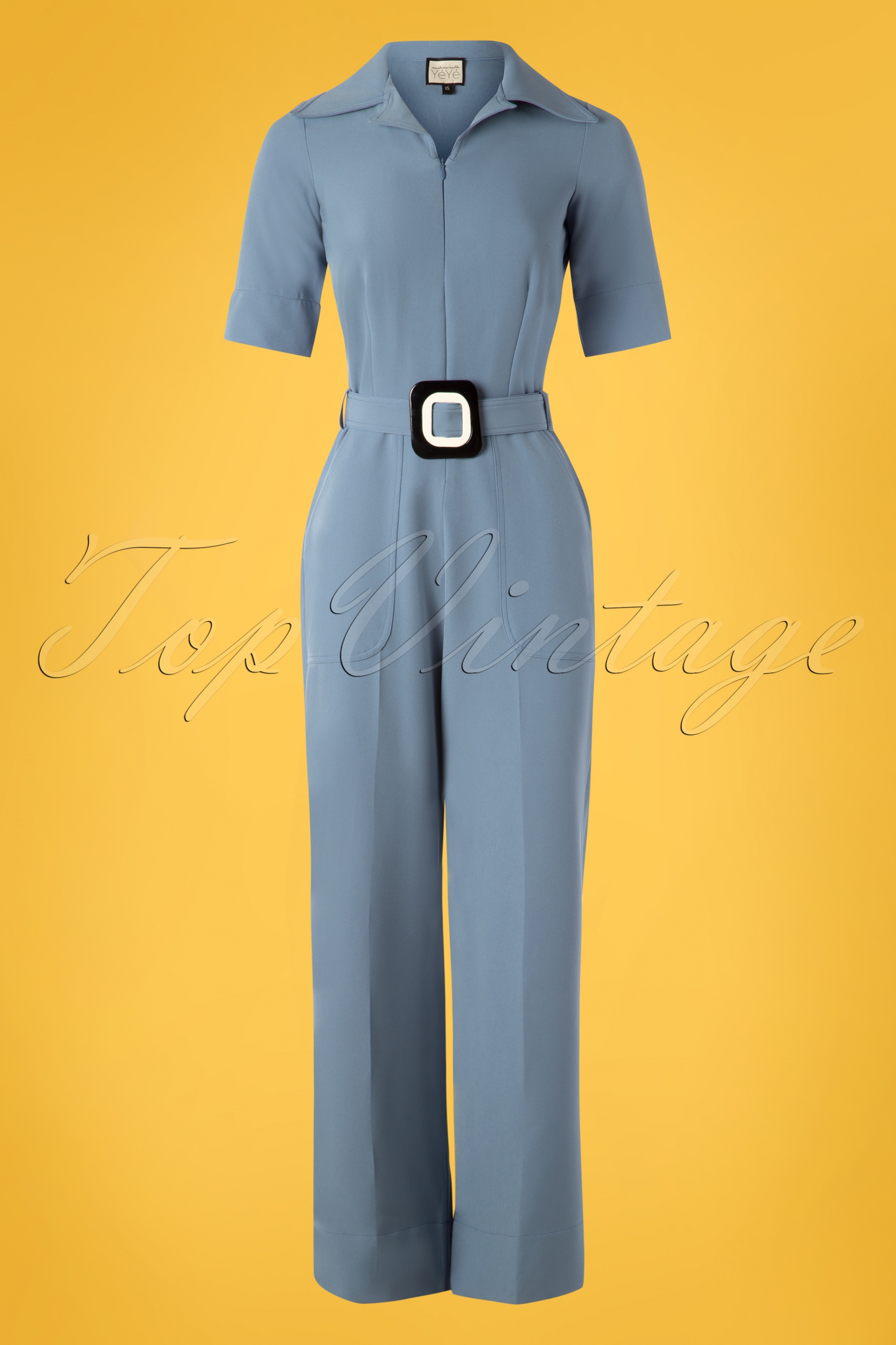 Mademoiselle YéYé - Vintage baby-jumpsuit in steenblauw 3