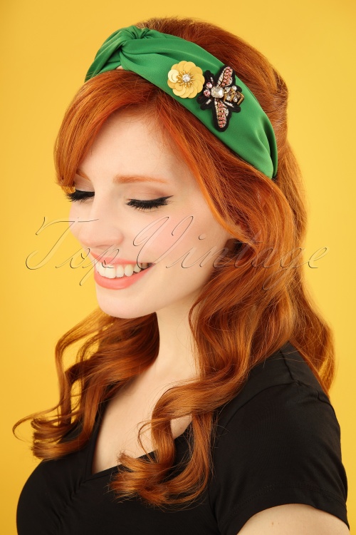 Darling Divine -  70s Bedazzled Head Band in Emerald Green