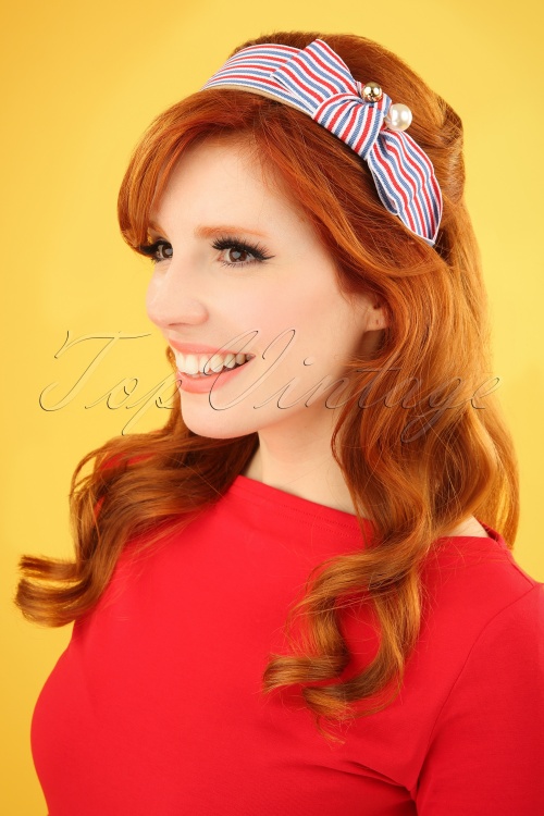 Darling Divine -  50s Striped Head Band in Red and Blue