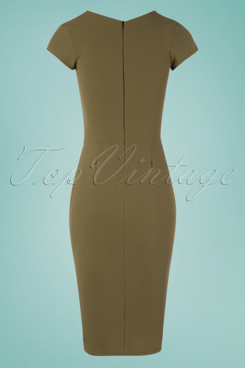 Vintage Chic for Topvintage - Laila Pleated Pencil Dress Années 50 en Vert Olive 5