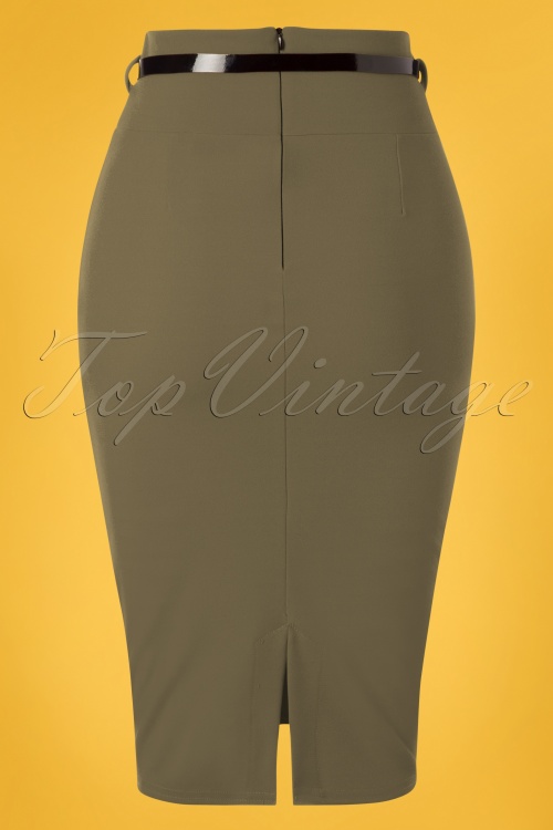Vintage Chic for Topvintage - Feline Pencil Skirt Années 50 en Vert Olive 3