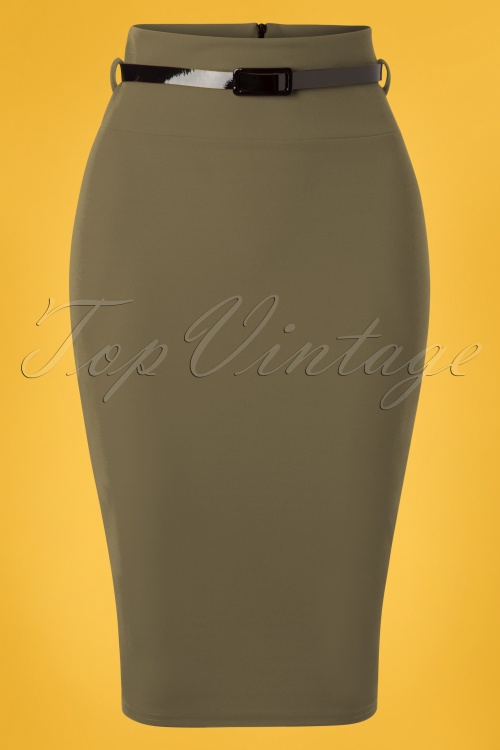 Vintage Chic for Topvintage - Feline Pencil Skirt Années 50 en Vert Olive 2
