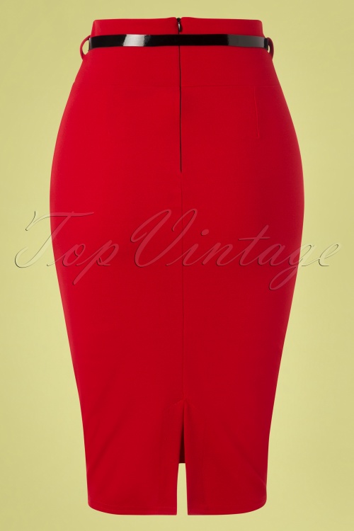 Vintage Chic for Topvintage - 50s Feline Pencil Skirt in Lipstick Red 3