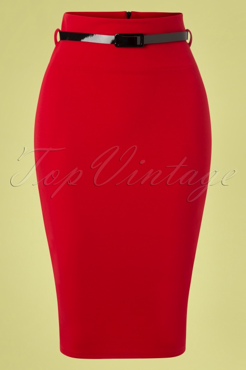 Vintage Chic for Topvintage - 50s Feline Pencil Skirt in Lipstick Red 2