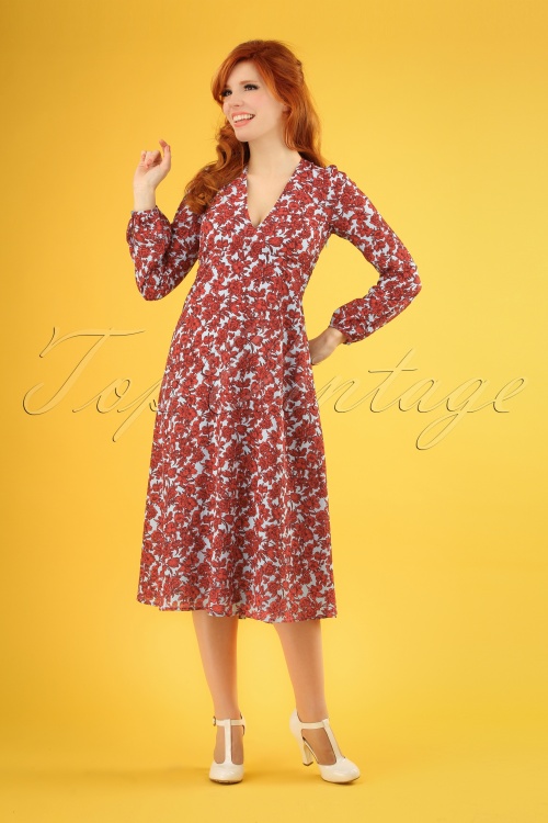 Traffic People - Mama Mia Fools Floral Swing Dress Années 70 en Rouge