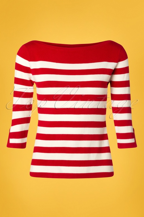 Banned Retro - Sail Away Stripes Pullover in Rot 4