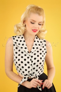 Banned Retro - 50s Polka Love Tie Top in Ivory White