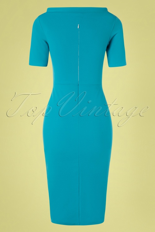 Vintage Chic for Topvintage - 50s Jennifer Pencil Dress in Aqua Blue 5