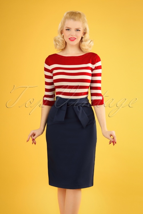 Banned Retro - 50s Tropical Day Pencil Skirt in Navy