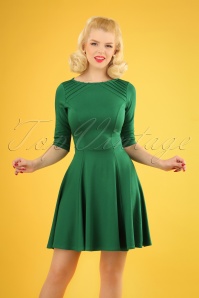 Unique Vintage - Fantastische fit en flare-jurk in smaragdgroen