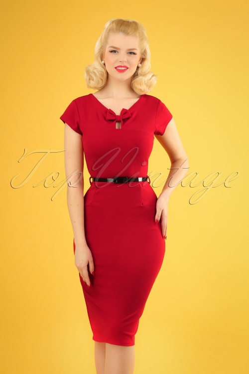 Vintage Chic for Topvintage - Becka Bow Pencil Dress Années en Carmin