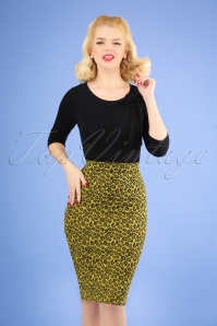 Vintage Chic for Topvintage - Charly Leopard Pencil Skirt Années 50 en Jaune Moutarde