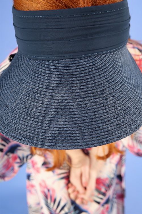 Amici - 50s Augusta Straw Visor Hat in Navy 2