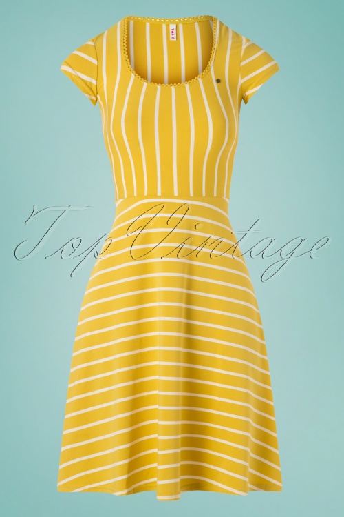 Blutsgeschwister - 60s Logo Morning Stripe Dress in Yellow 2