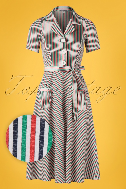 Very Cherry - Mimi Stripes Revers Dress Années 40 en Multi 3