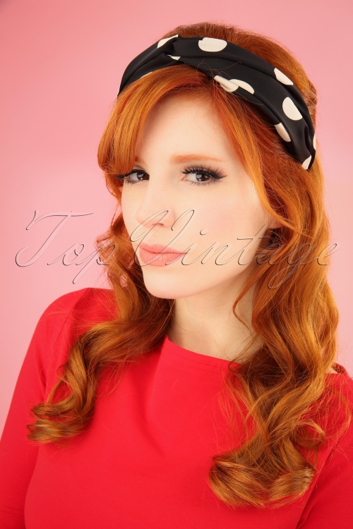 Darling Divine -  50s Dotted Head Band in Black