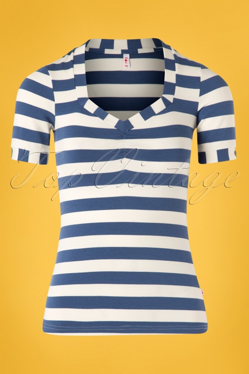 Blutsgeschwister - Logo Stripes T-Shirt Années 50 en Bleu Balade