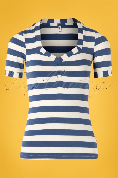 Blutsgeschwister - 50s Logo Stripes T-Shirt in Wander Blue