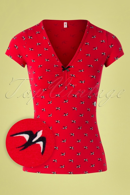 Blutsgeschwister - 50s Lucky Frontluke Tee in Street Swallow Red