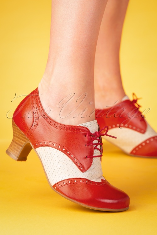 Miz Mooz - Tully Leather Shoe Booties Années 40 en Rouge et Ivoire