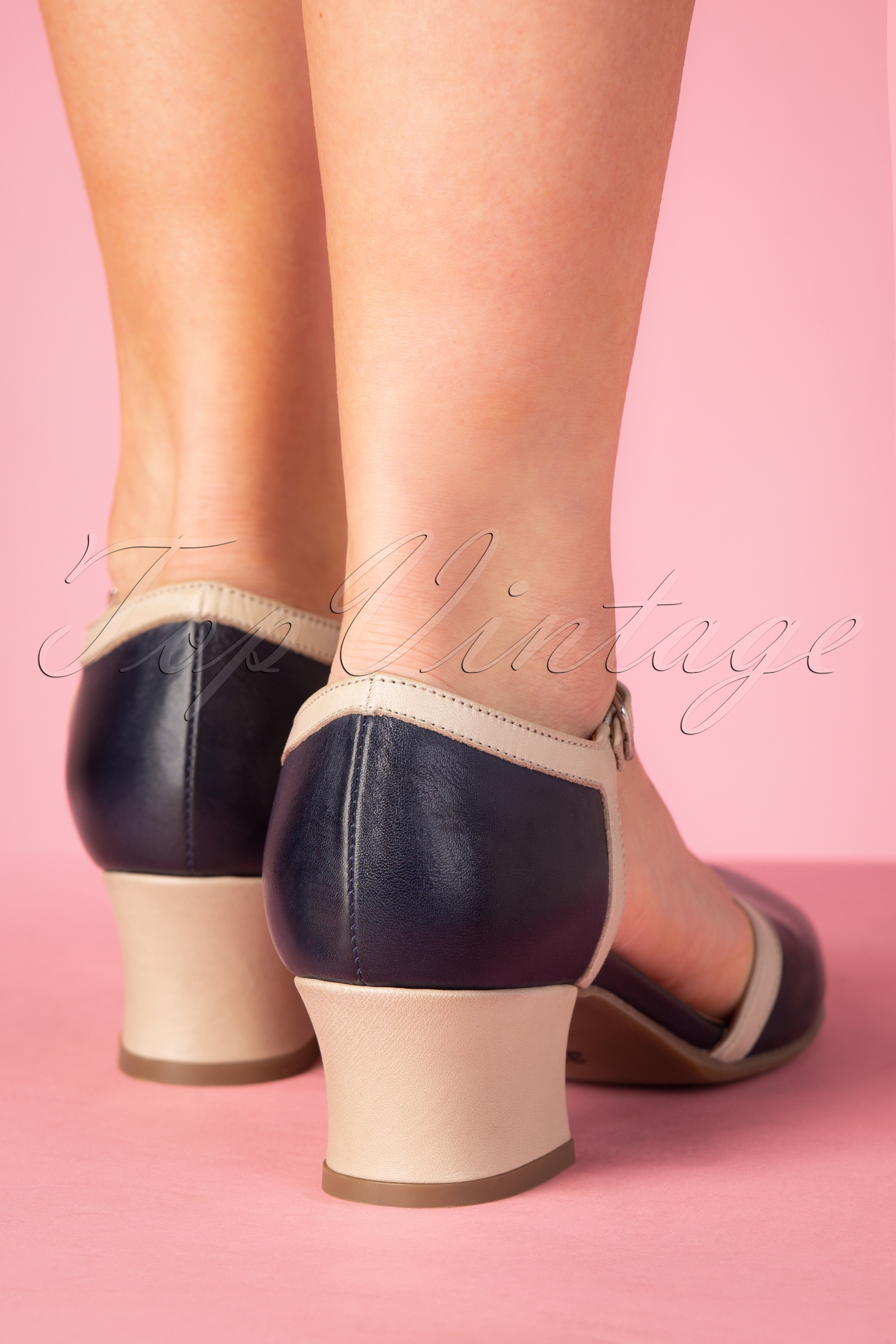 Miz Mooz - Fleetlederen pumps in denim en beige 3