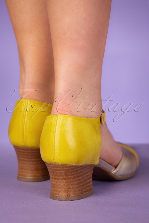 Miz Mooz - 60s Fremont Leather T-Strap Pumps in Yellow and Gold 3