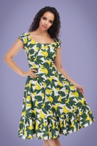 Collectif Clothing - Lorena Tropical Banana Swing Dress Années 50 en Crème 4