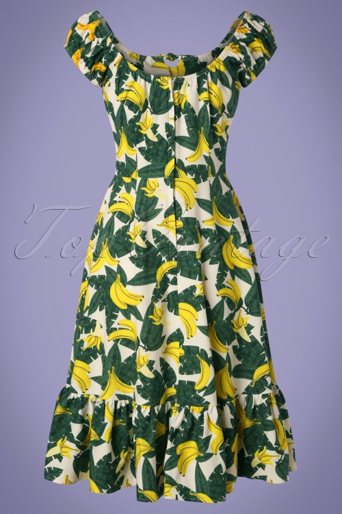 Collectif Clothing - Lorena Tropical Banana Swing Dress Années 50 en Crème 6
