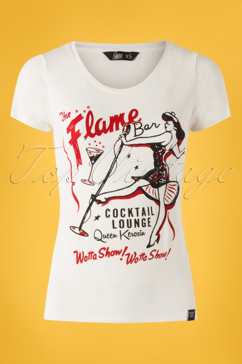 Queen Kerosin - The Flame Bar T-shirt  Années 50 en Blanc Cassé 2