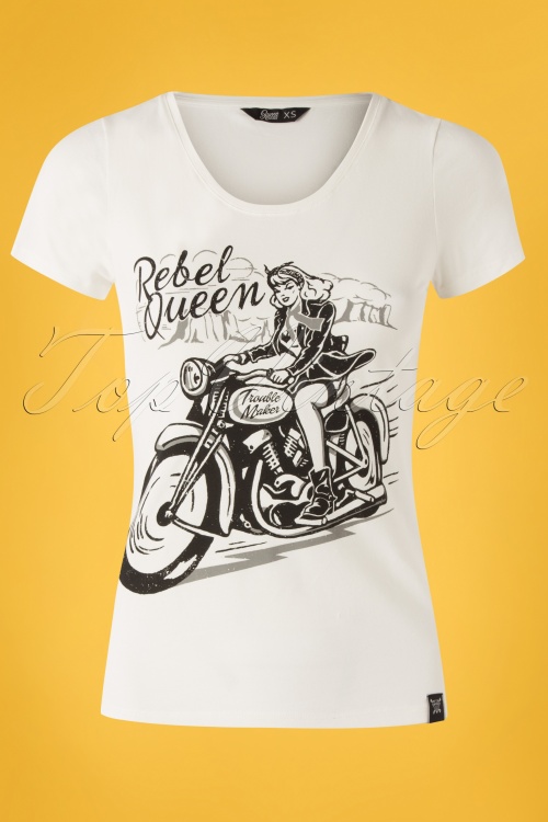 Queen Kerosin - Rebel Queen T-shirt Années 50 en Blanc Cassé