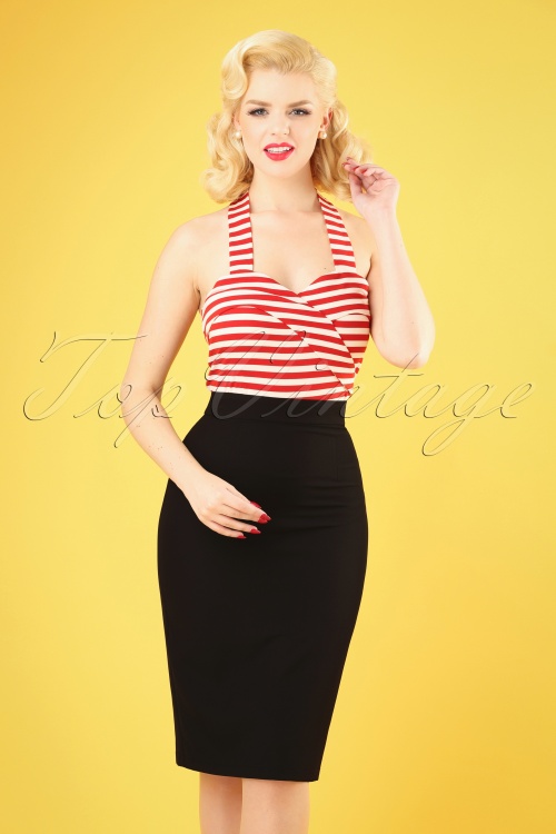 Collectif Clothing - 50s Polly Plain Pencil Skirt in Black 2