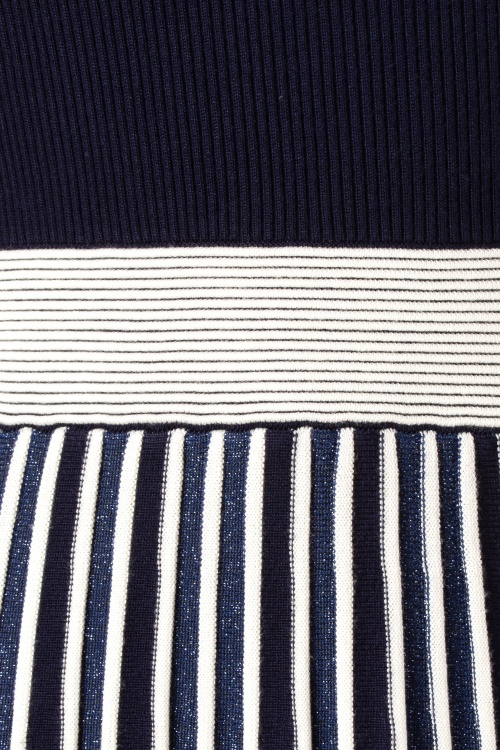 Yumi - Michelle Knitted Pleated Stripes Dress Années en Bleu 4