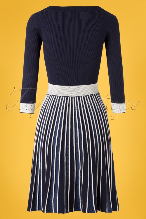 Yumi - 60s Michelle Knitted Pleated Stripes Dress in Blue 5