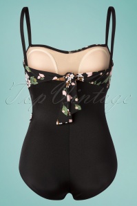 Bettie Page Swimwear - Suzie Flowers ééndelig badpak in zwart 2