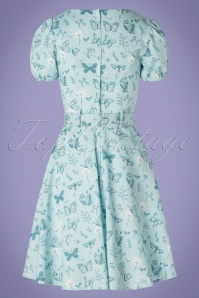 Collectif Clothing - Paisley-Schmetterlings-Swing-Kleid in Blau 5