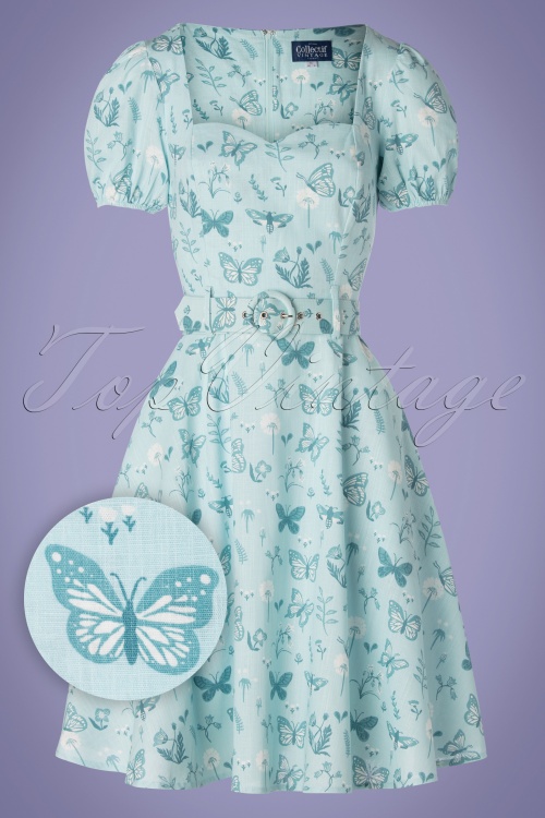 Collectif Clothing - Paisley-Schmetterlings-Swing-Kleid in Blau 2