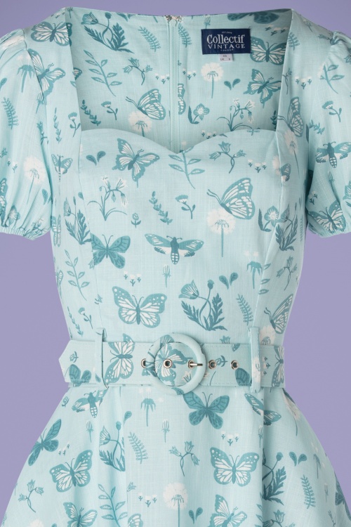 Collectif Clothing - Paisley-Schmetterlings-Swing-Kleid in Blau 3