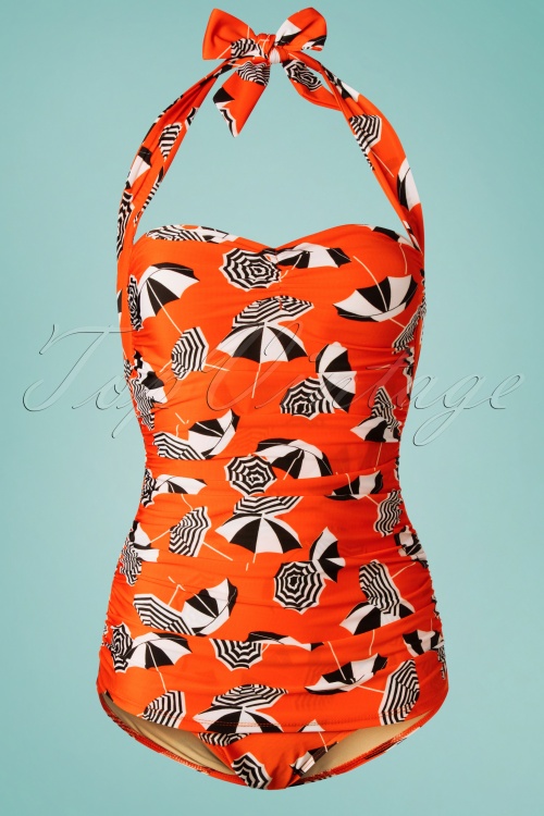 Girl Howdy - 50s Parasol One Piece Swimsuit in Orange 2
